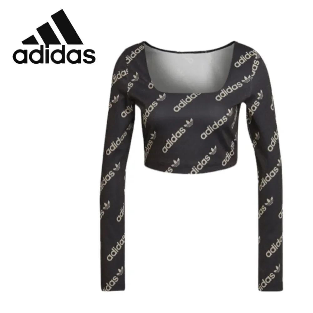 NEW Adidas Originals Logo Long Sleeve Crop Shirt Top XL